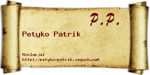 Petyko Patrik névjegykártya